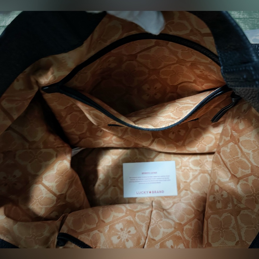 Vintage Y2K Lucky Brand Black soft Leather Tote Bag with keychain wallet laptop - Picture 7 of 17